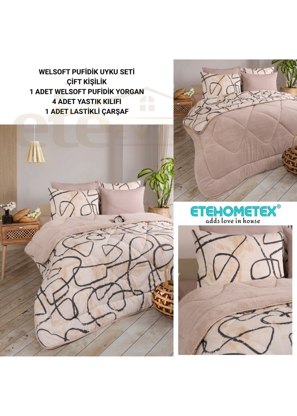 ETE HOMETEX ÇİFT KİŞİLİK WELSOFT UYKU SETİ EFEKT BEJ 8696474231980